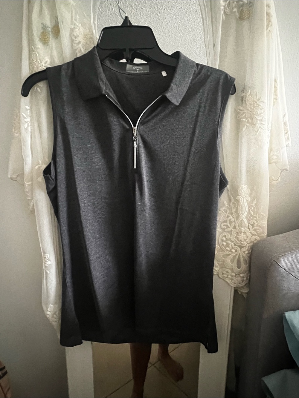 Callaway Charcoal Sleeveless Zip Polo Tank